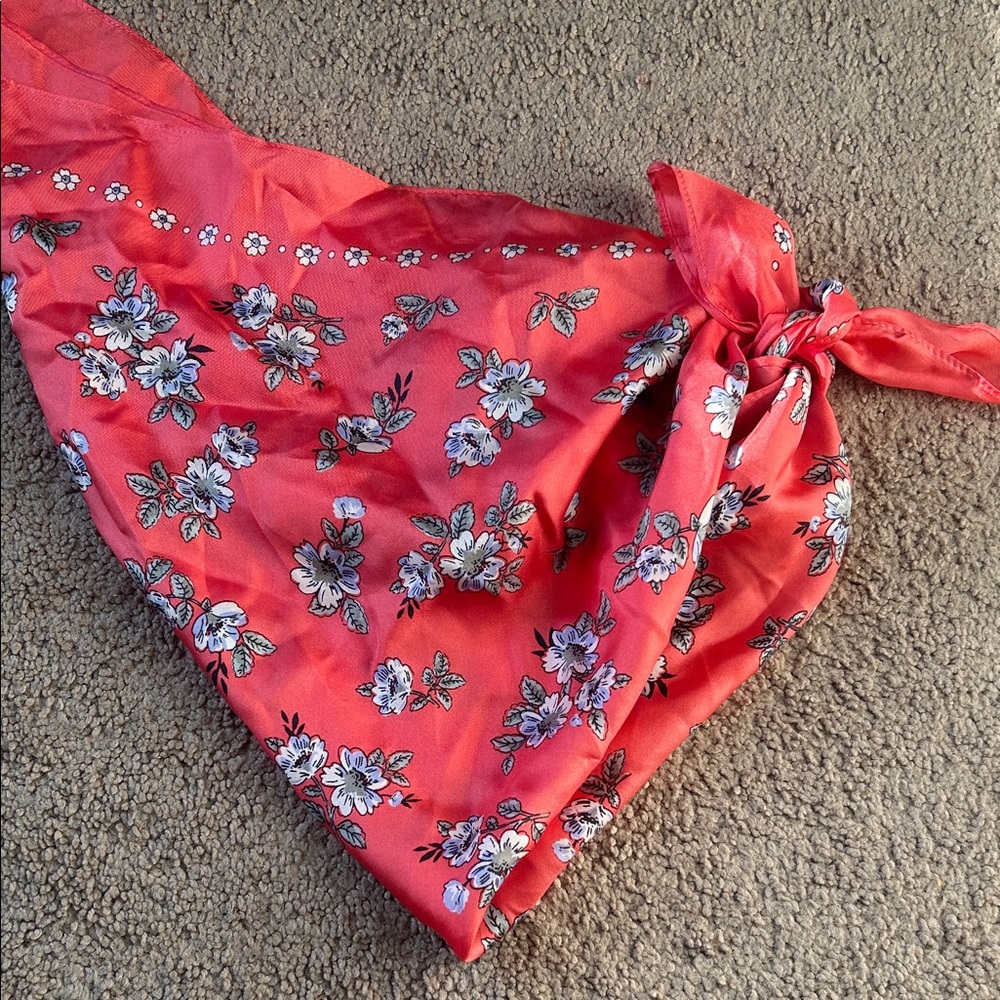 LOFT Vibrant Coral Floral Silk Scarf